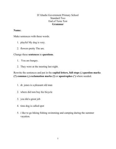 Grammar Diagnostic Test