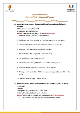 Direct and Indirect Speech