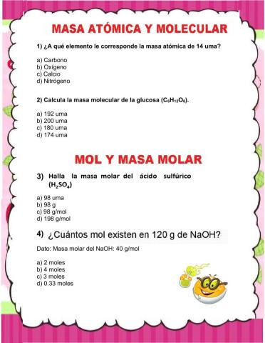 Masas atómicas, moleculares y molares