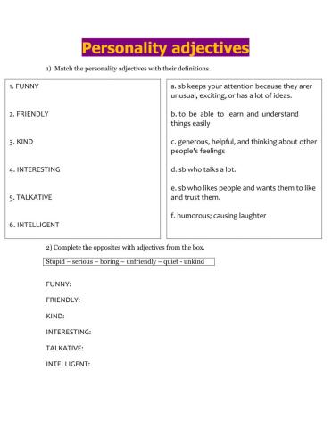 Personality adjectives