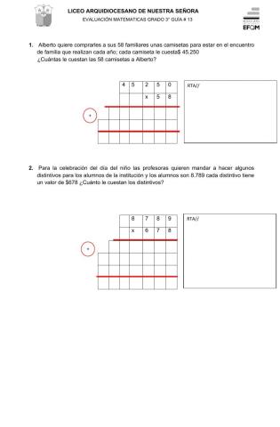 Evaluación Problemas de Multiplicación