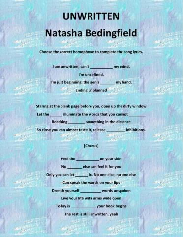 Unwritten- Natasha B. - Homophones