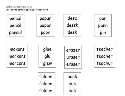 School Supplies Spelling