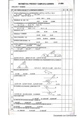 Examen choice previos 2º año matemática