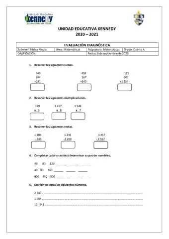 Prueba Diagnóstica Matemática