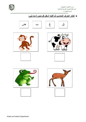 ورقة عمل الحروف