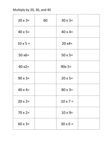 Multiply by 20,30 & 40