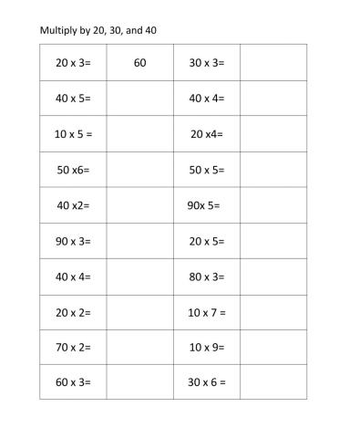 Multiply by 20,30 & 40