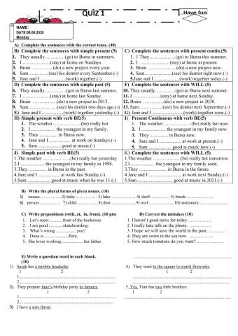 Quiz 1- 6th grade