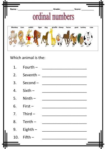 Ordinal Numbers- which animal is?