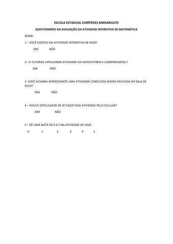 Questionário avaliativo