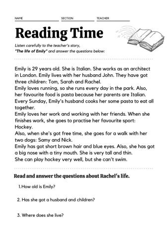 Reading and comprehension activity