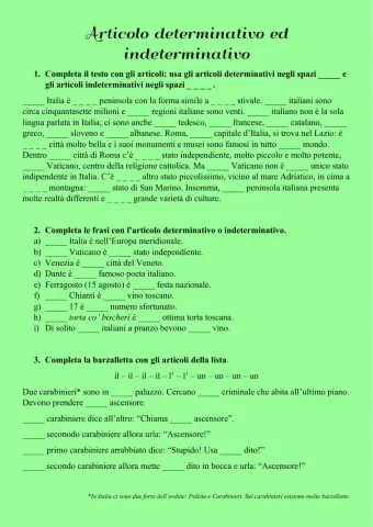 Articolo determinativo e indeterminativo