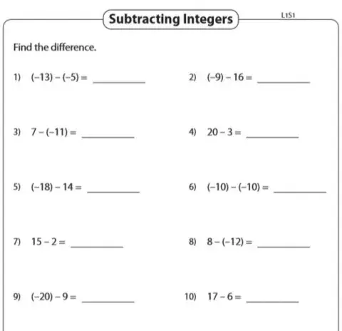 subtracting integers