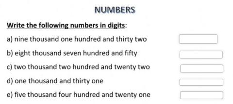 Reading and writing numbers - 4 digits