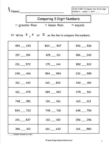 Comparing Whole Numbers Within 1,000
