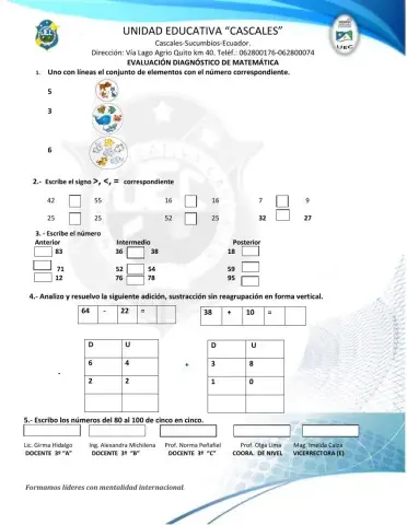 Evaluación diagnóstica de Matemática