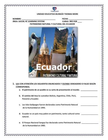 Patrimonio natural y cultural del ecuador