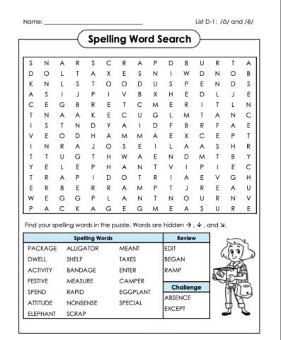 Word Search D1 5th Grade