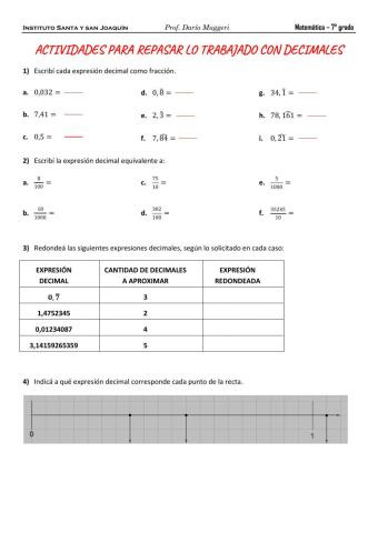 Ejercitación decimales I