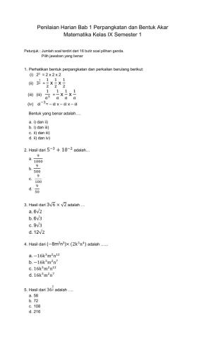 Penilaian perpangkatan dan bentuk akar