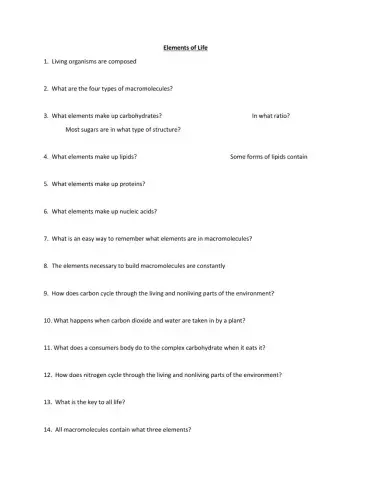 AP Bio Topic 1.2 - Elements of Life