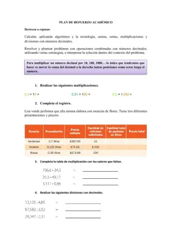 Recuperación matematicas 7mo de basica