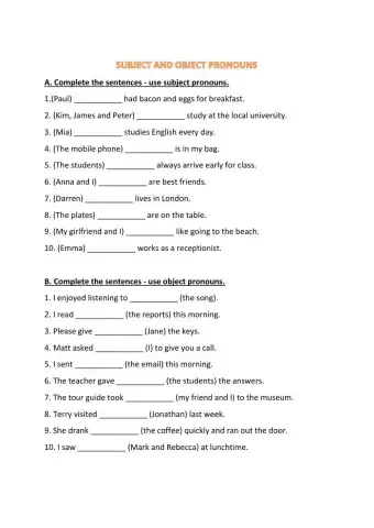 Subject and object pronouns