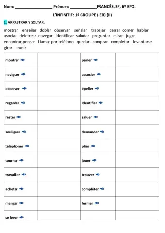 Unité 9. infinitifs  1º groupe (II)