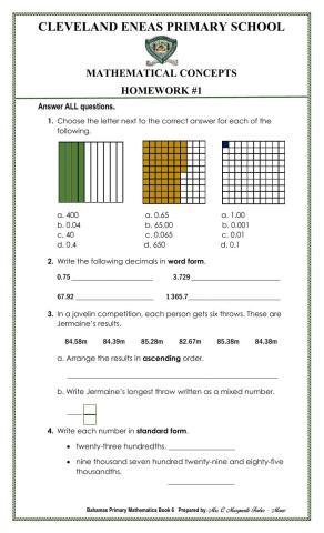 Mathematical Concepts - Decimals
