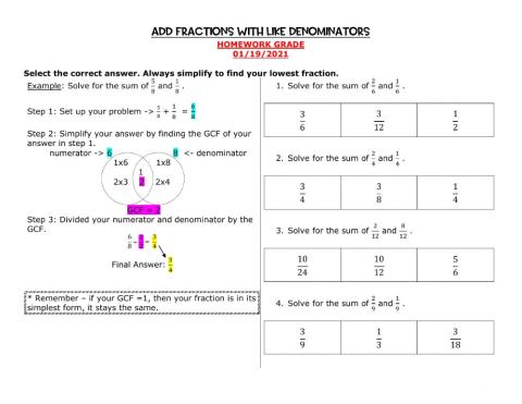 Add Fractions with Like Denominators