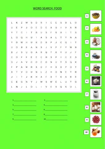 Word search: food