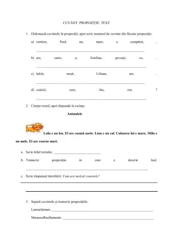 Cuvânt. Propoziție. Text