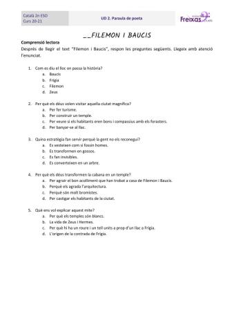 Comprensió Lectora: Filemon i Baucis