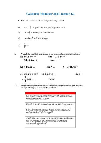 Vegyes feladatok 8-os felvételire