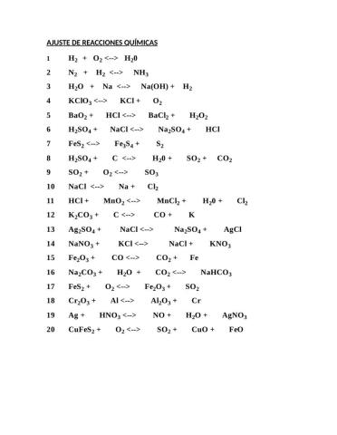 Ajuste de Reacciones químicas (con solución)