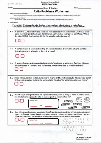 Ratio Problem Worksheet