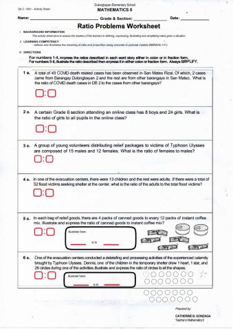 Ratio Problem Worksheet