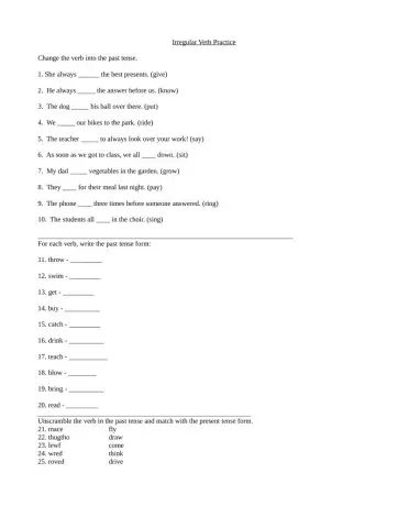 Irregular Verb List 1 Practice 2