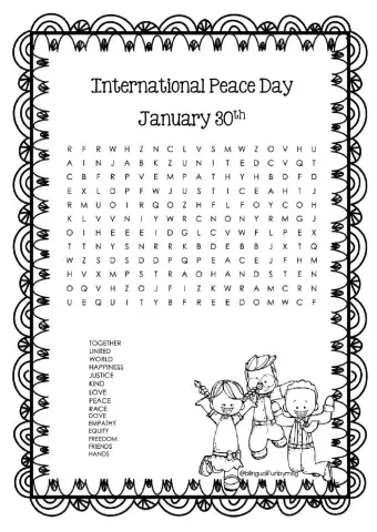 International peace Day Wordsearch
