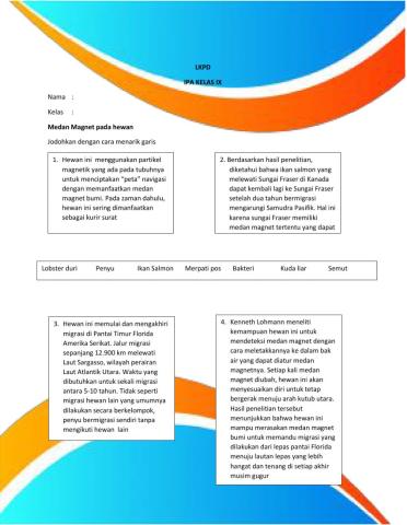 LKPD IPA kelas 9 - Hewan yang memiliki medan magnet