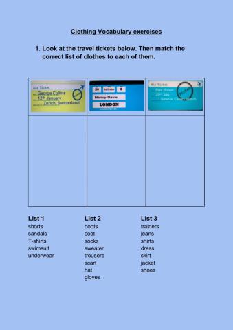 1ºESO Clothing Vocabulary exercises