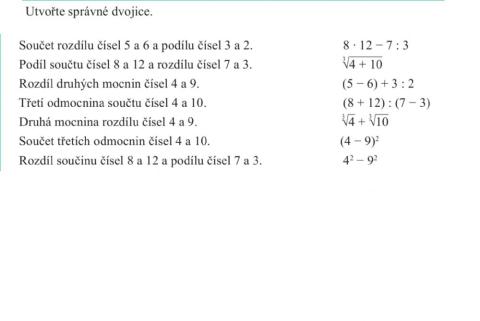 Číselné výrazy - přiřazování