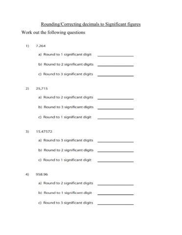 Significant figures and Decimals