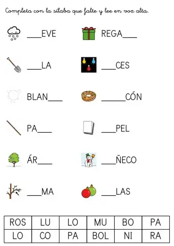 Completa con las sílabas que faltan (escríbelas)