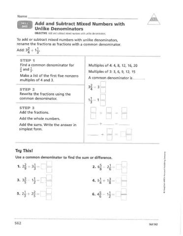 LH Adding - Subtracting Mixed Numbers
