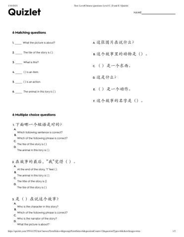 LevelChinese questions Level C, D and E