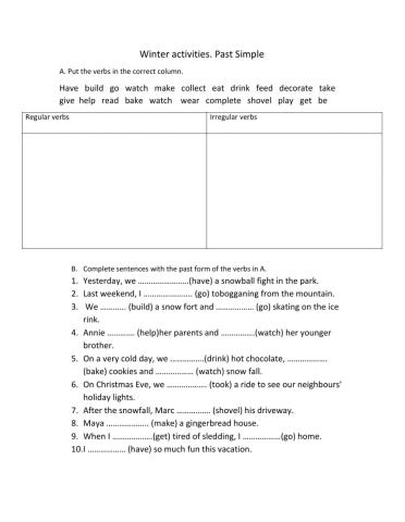 Winter activities. Past simple.