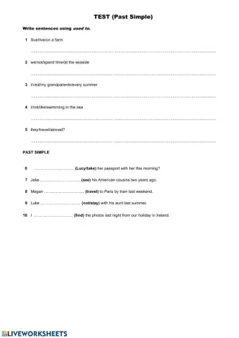 Test Past simple + used to (On Screen 2)