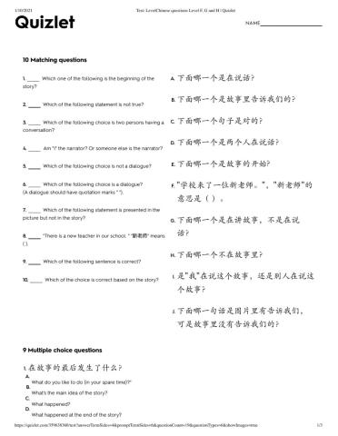 LevelChinese questions Level F, G and H